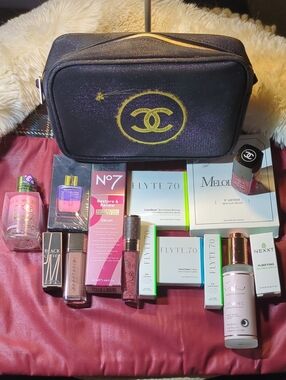 Beauty Bundle CHANEL Black Cosmetic Pouch with Neon Green Logo Accent $99
